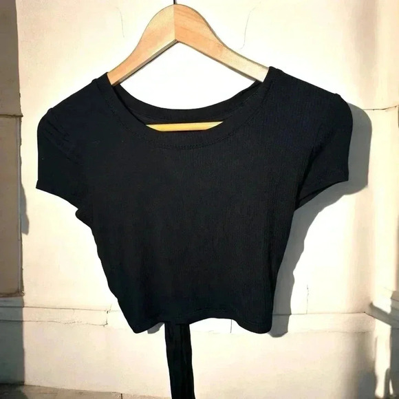 Aerie fitted ribbed crop tie back  tee shirt S - Picture 1 of 5